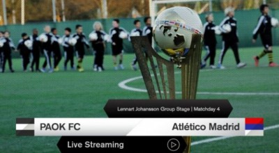 Live Streaming Κ13: ΠΑΟΚ - Ατλέτικο Μαδρίτης (video)