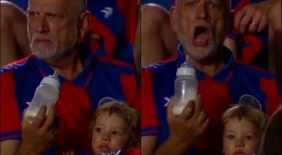 Αλλού το μπιμπερό, αλλού το στόμα: Παππούς τάιζε το εγγόνι του στο... περίπου